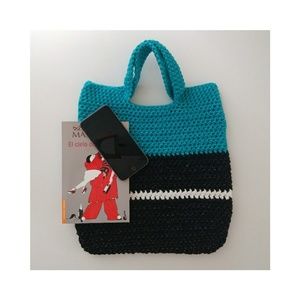 Striped Crochet Black and Turquoise Bag